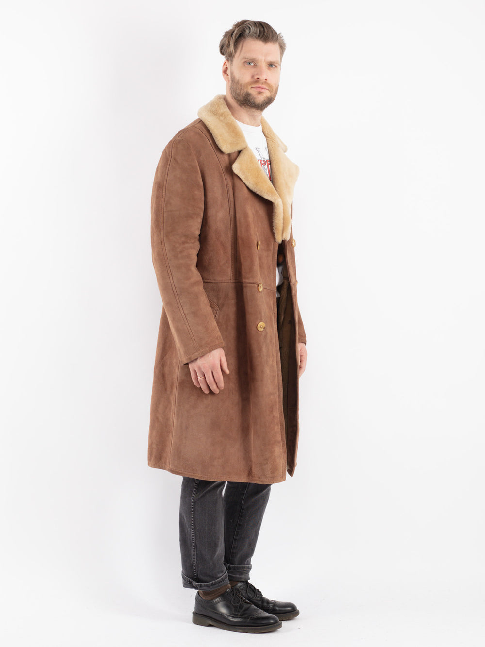 Vintage 70's Men Sheepskin Coat in Brown