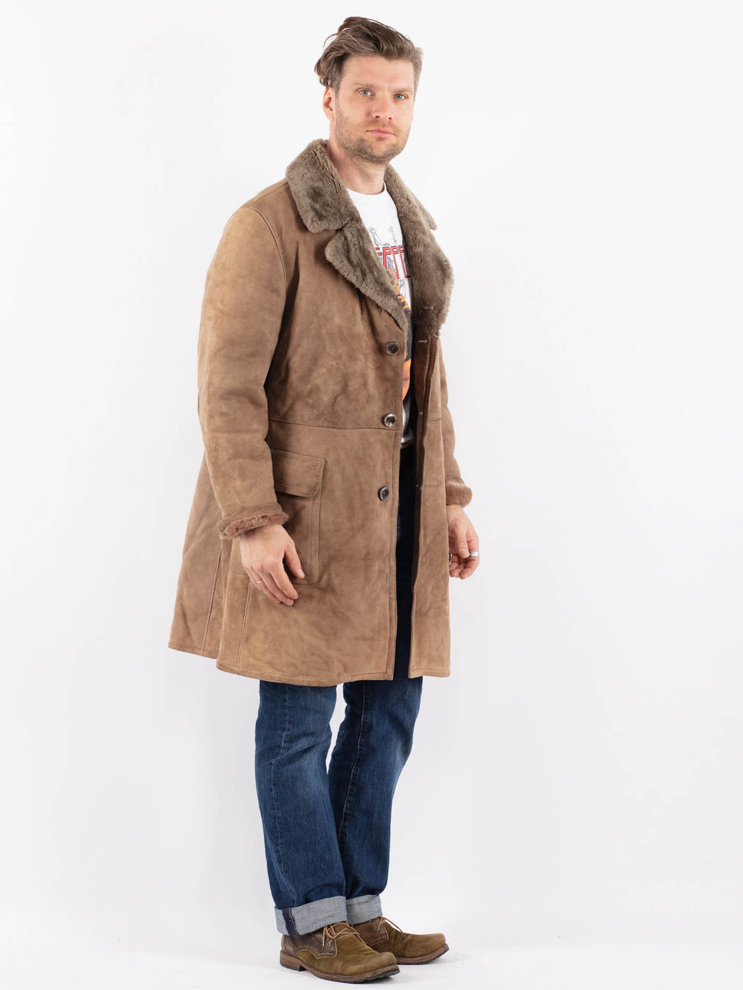 Vintage 70's Men Sheepskin Coat in BeigeZ1555