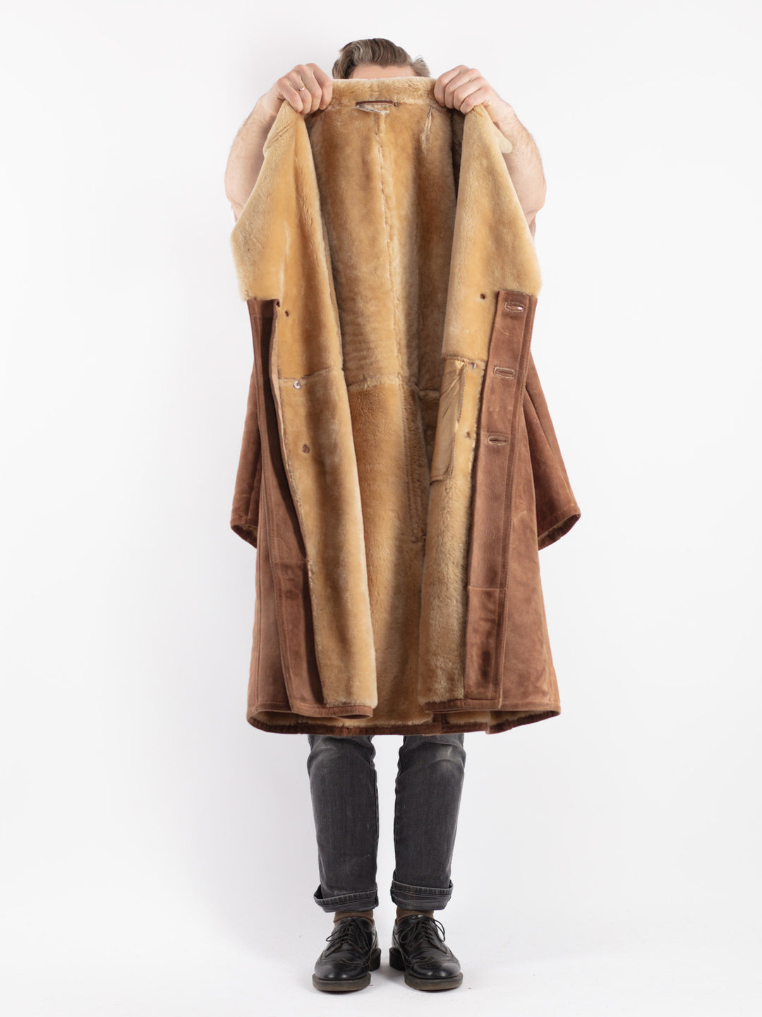 Vintage 70's Men Sheepskin Coat in Brown