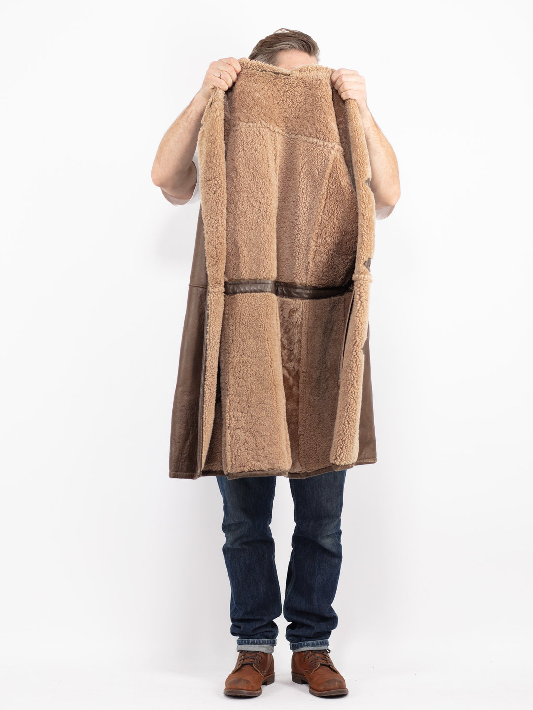 Vintage 70's Men Sheepskin Coat in BrownZ2734