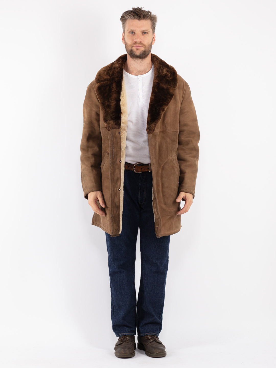 Vintage 70's Men Sheepskin Coat in Beige