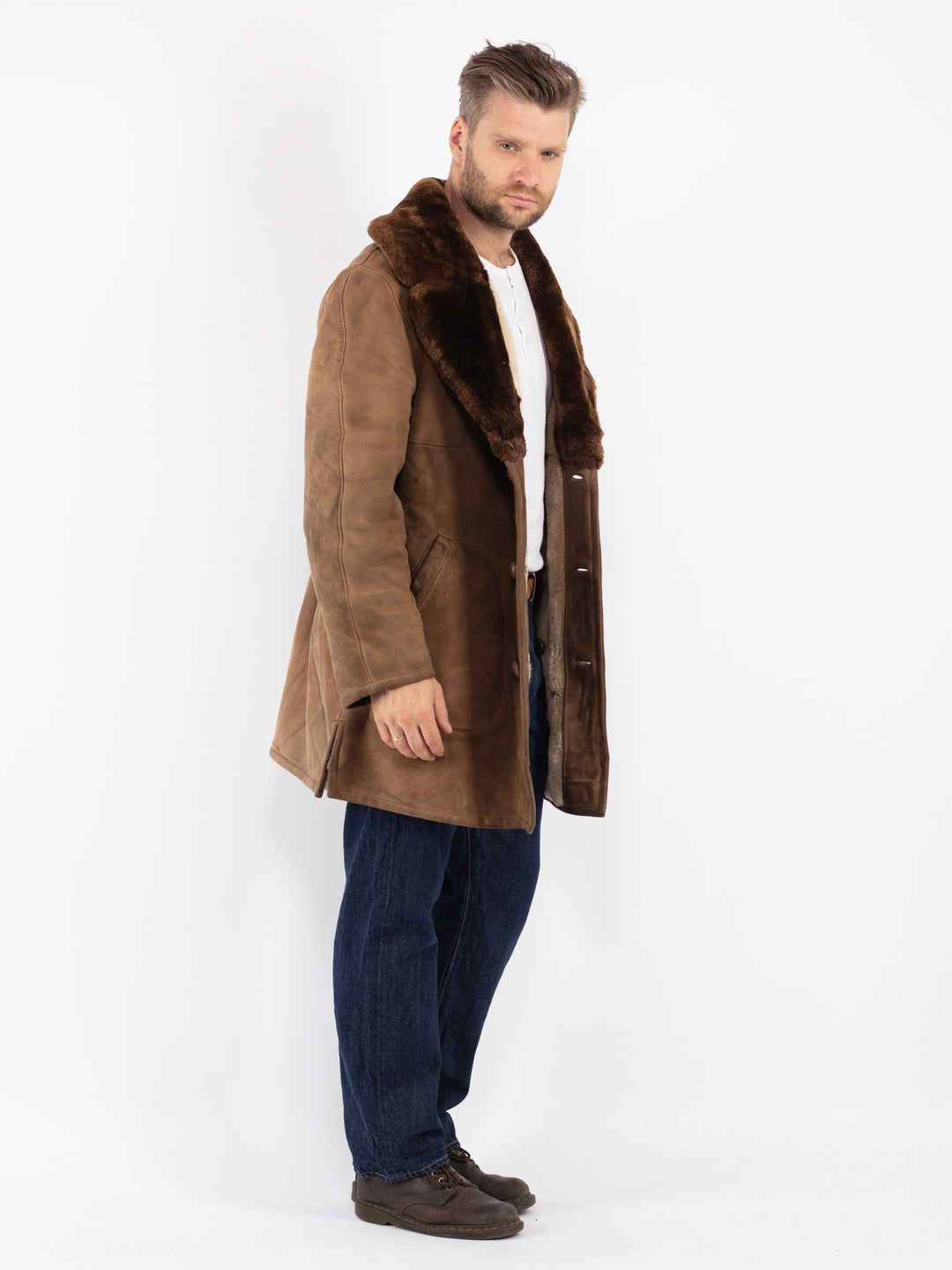 Vintage 70's Men Sheepskin Coat in Beige