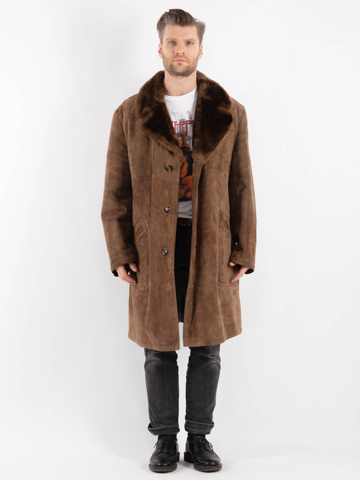 Vintage Men Sheepskin Shearling Coat in Beige