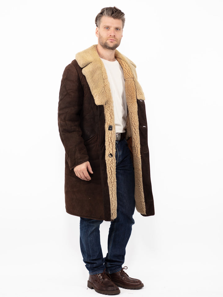 Vintage 70's Men Oversized Sheepskin Coat in Brown