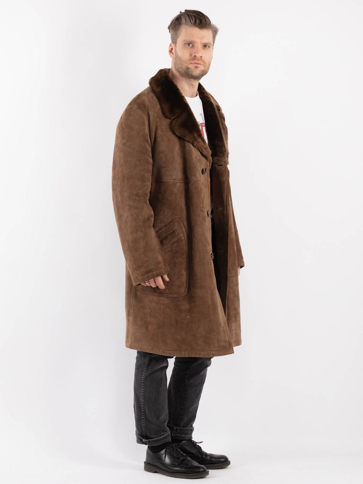 Vintage Men Sheepskin Shearling Coat in Beige