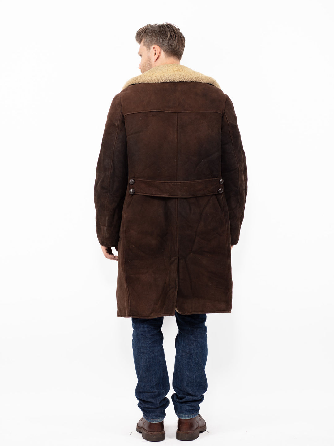 Vintage 70's Men Oversized Sheepskin Coat in Brown