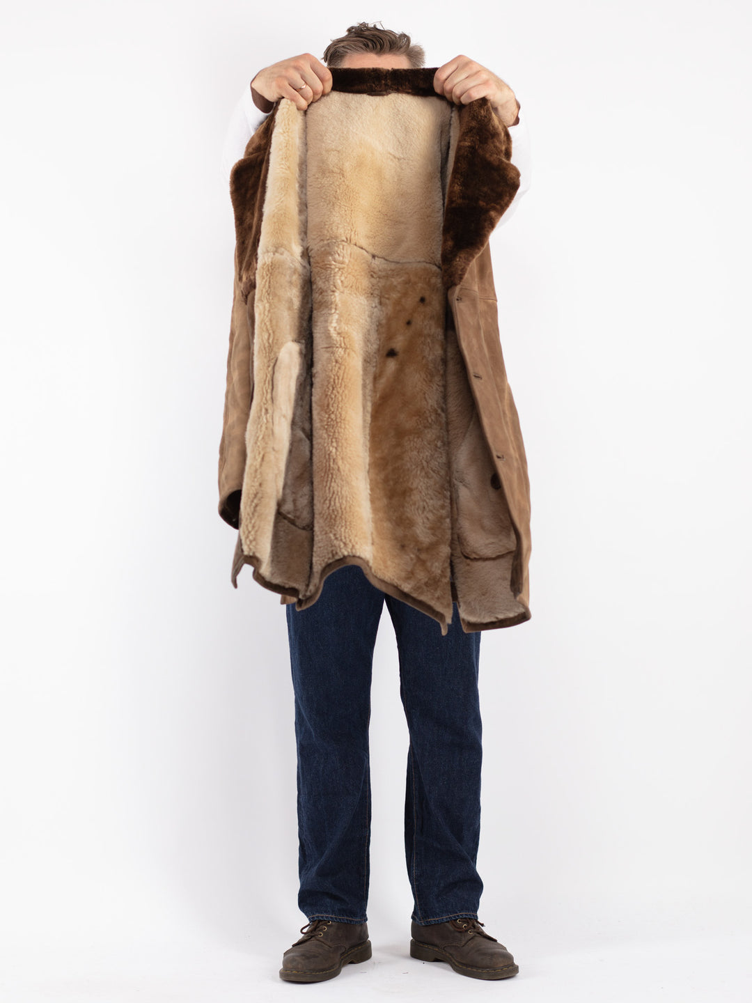 Vintage 70's Men Sheepskin Coat in Beige