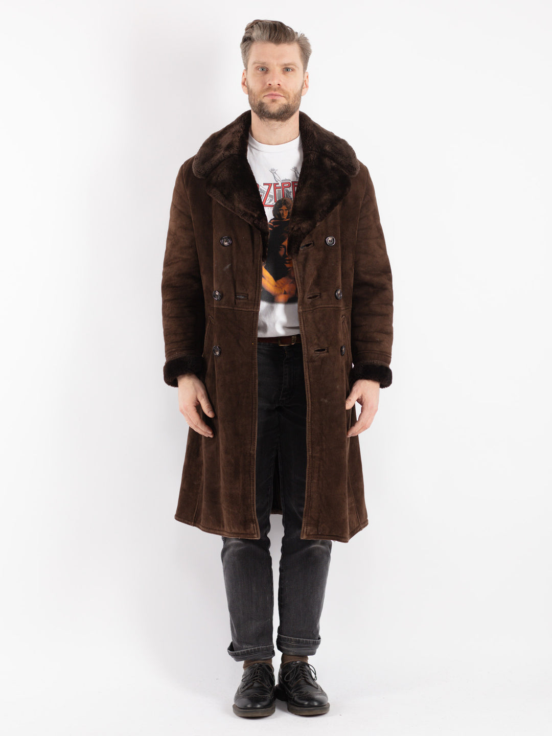 Vintage 70's Men Sheepskin Coat in Brown