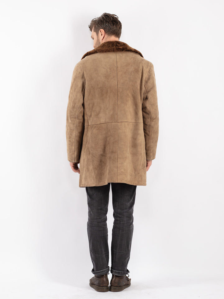 Vintage 70's Men Sheepskin Coat in Beige