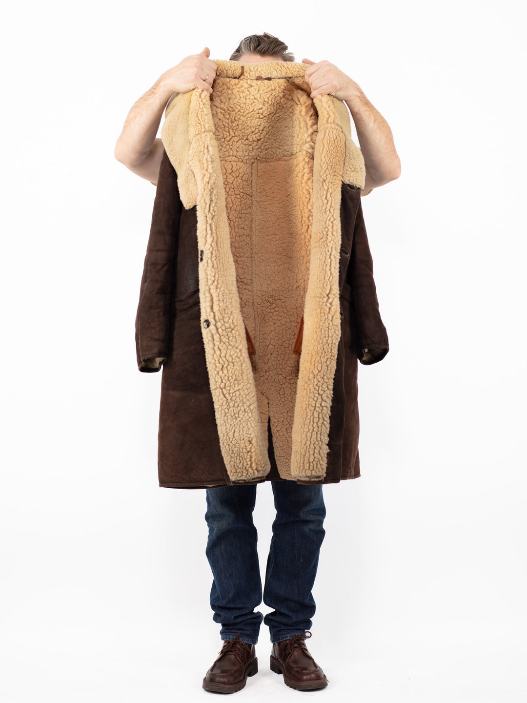 Vintage 70's Men Oversized Sheepskin Coat in Brown