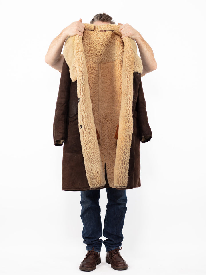 Vintage 70's Men Oversized Sheepskin Coat in Brown