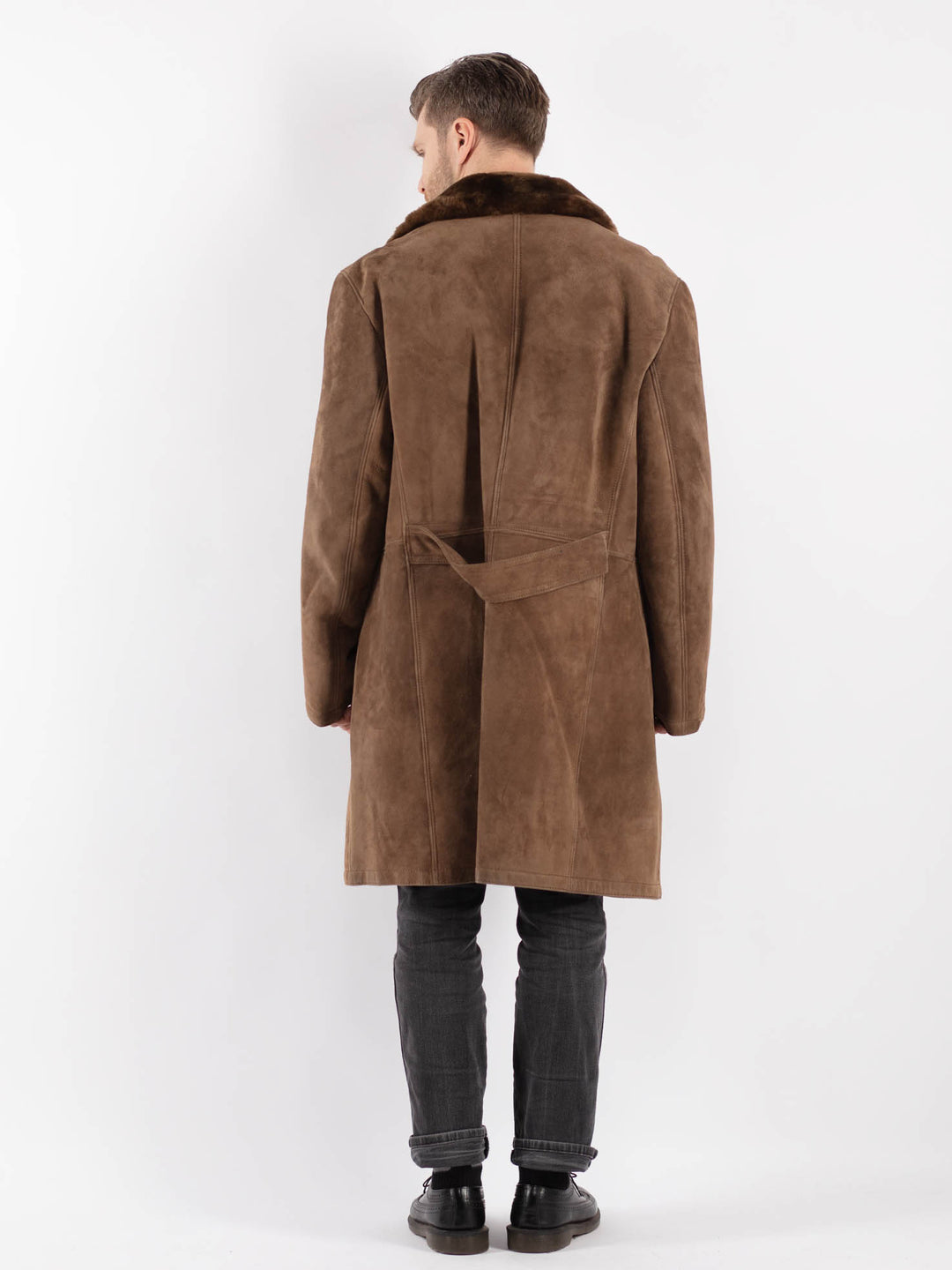 Vintage Men Sheepskin Shearling Coat in Beige