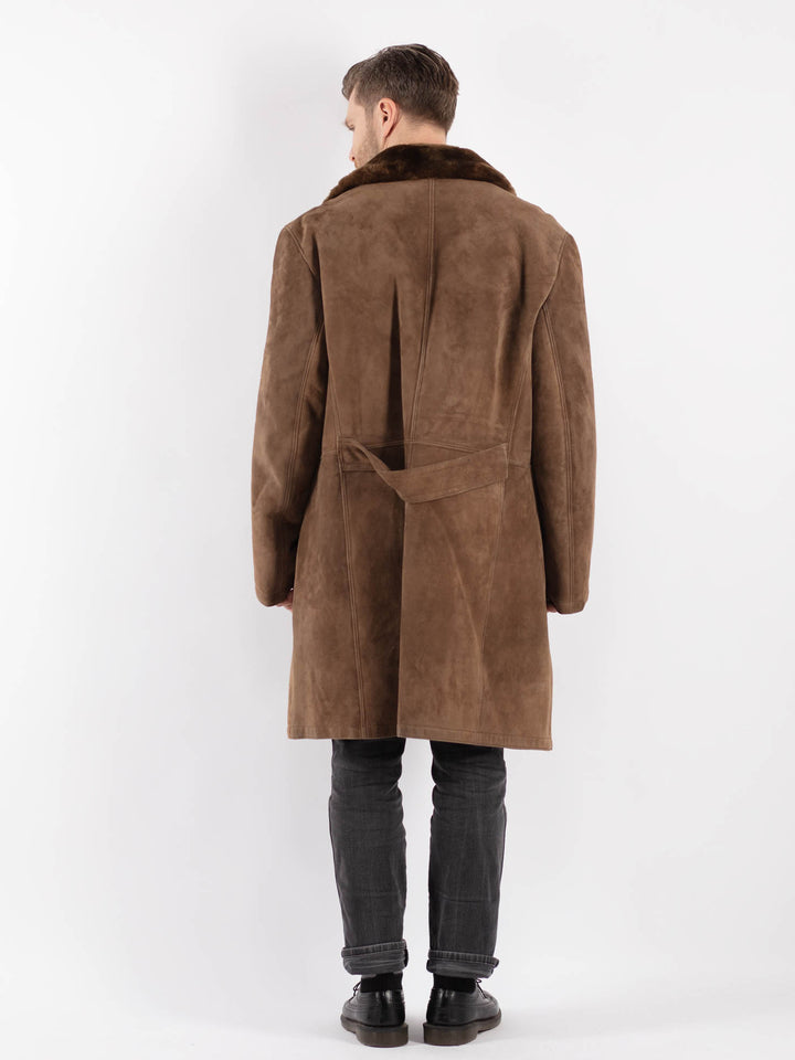 Vintage Men Sheepskin Shearling Coat in Beige