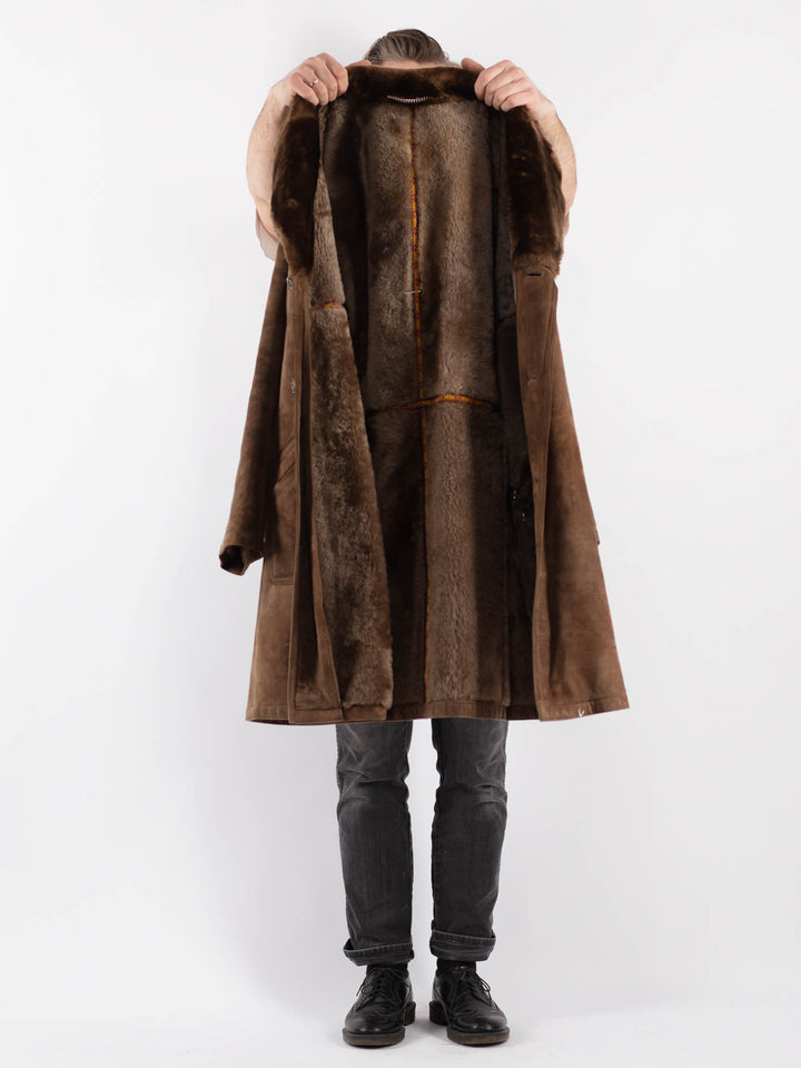 Vintage Men Sheepskin Shearling Coat in Beige
