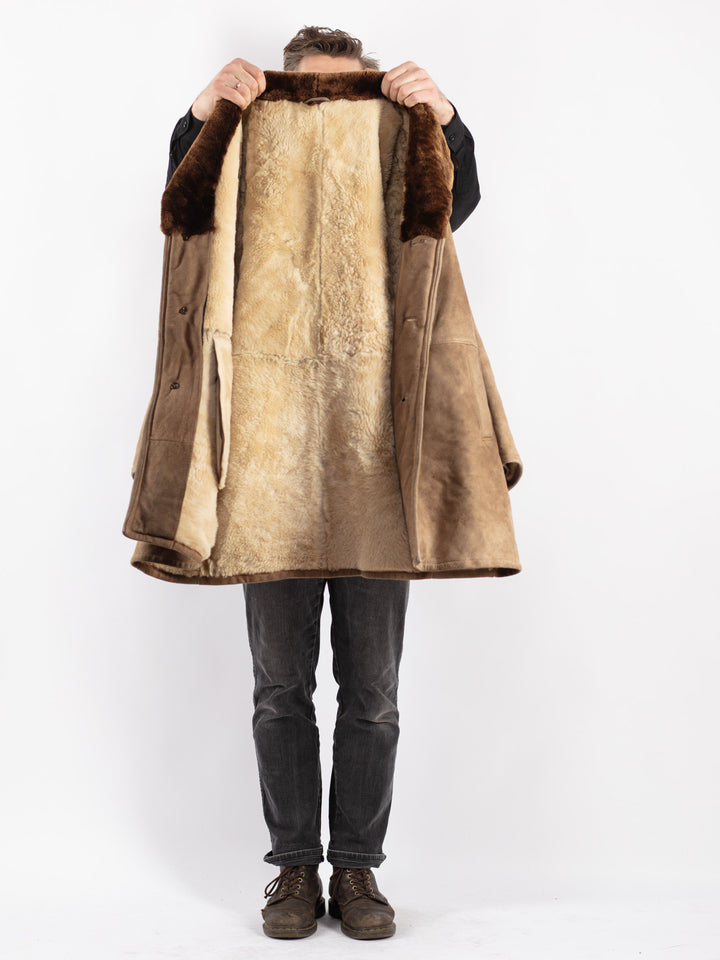 Vintage 70's Men Sheepskin Coat in Beige