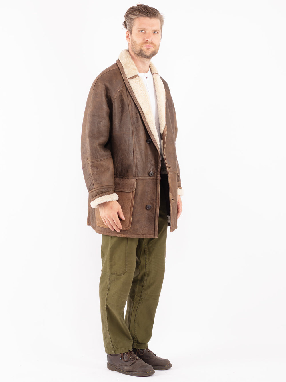 Vintage 70's Men Shearling Coat in Brown