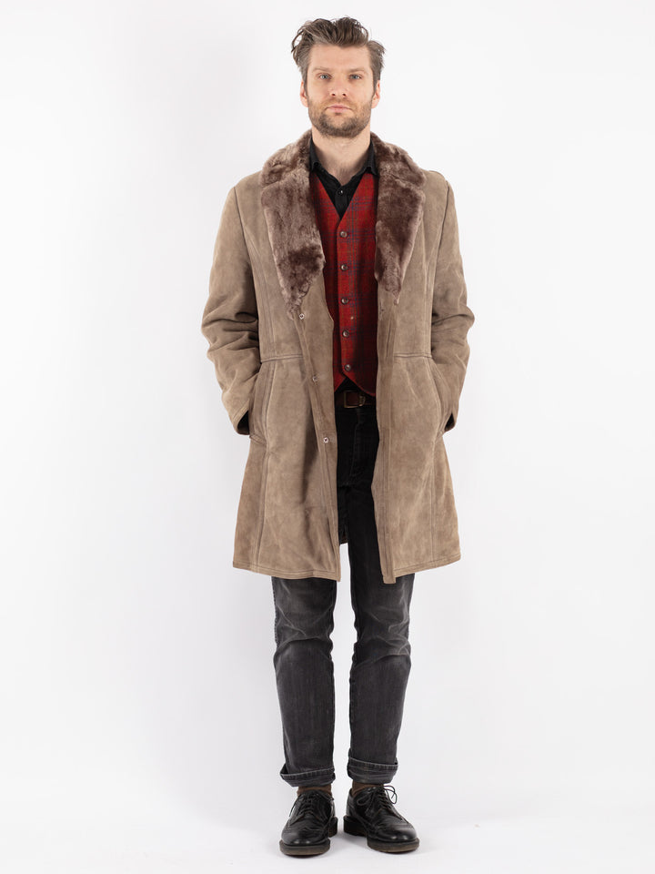 Vintage 70's Men Sheepskin Coat in Beige