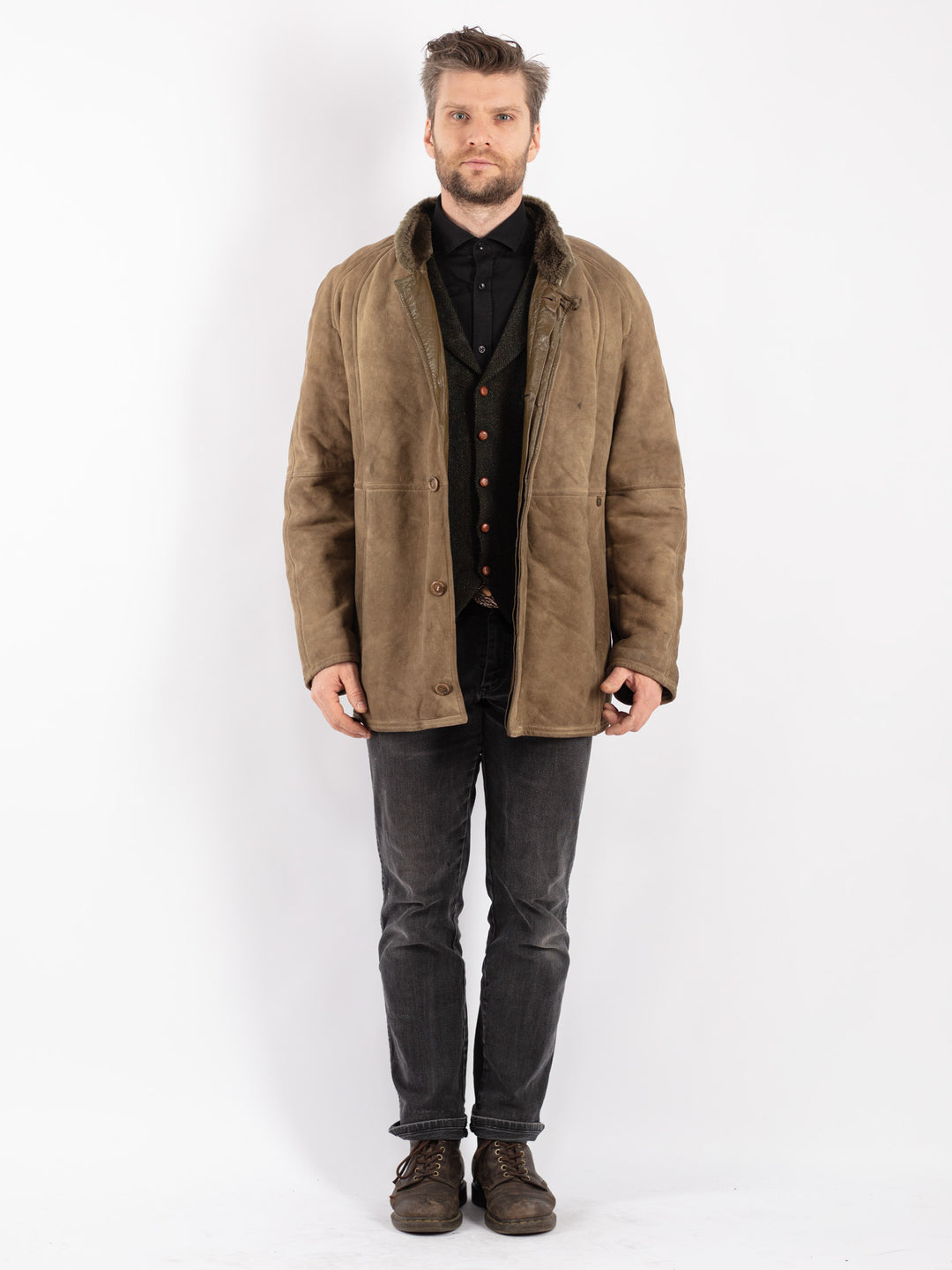 Vintage 70's Men Sheepskin Coat in Beige