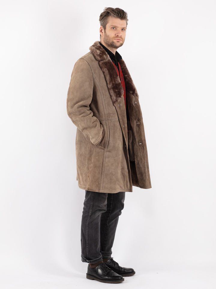 Vintage 70's Men Sheepskin Coat in Beige