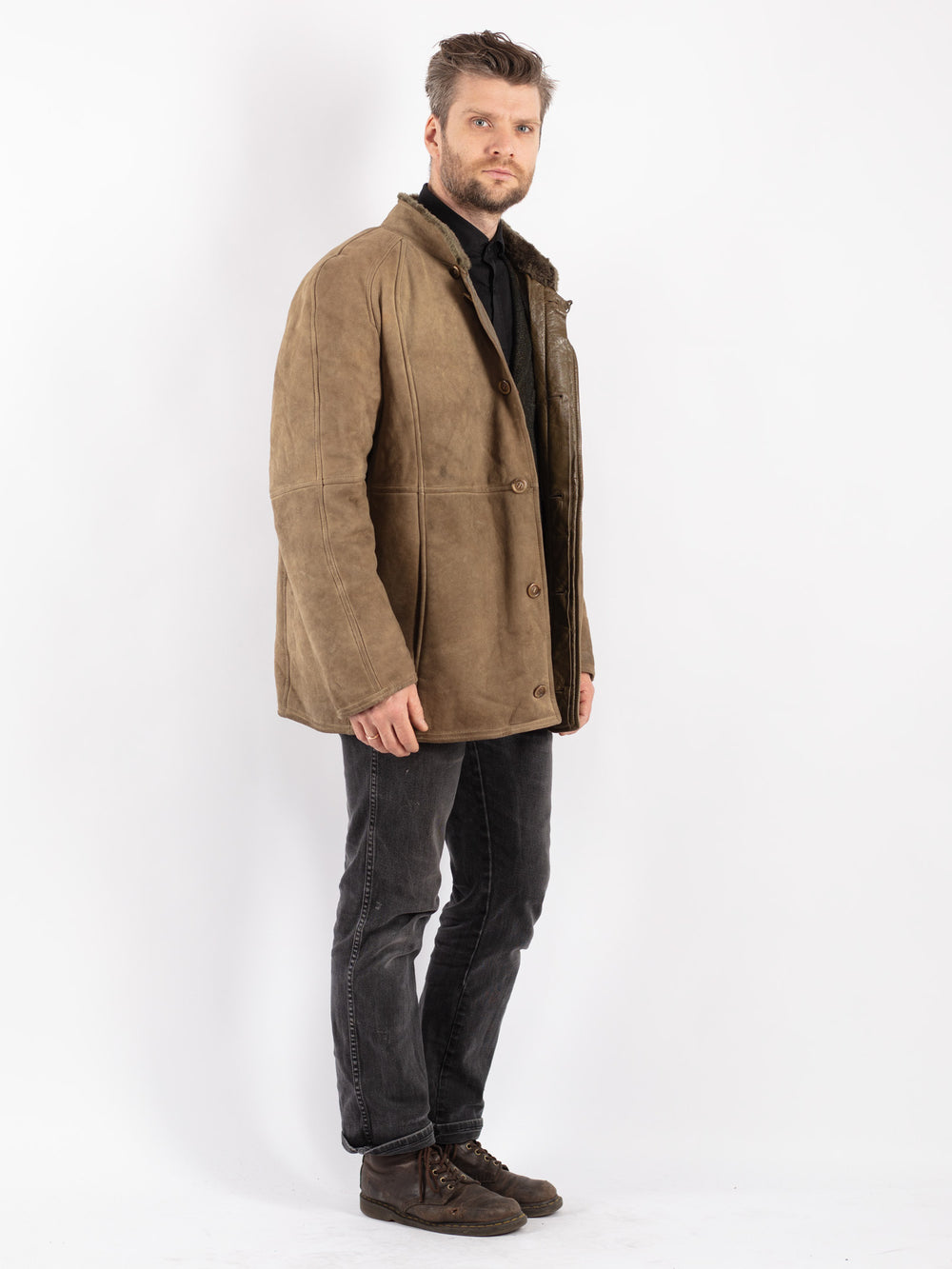 Vintage 70's Men Sheepskin Coat in Beige