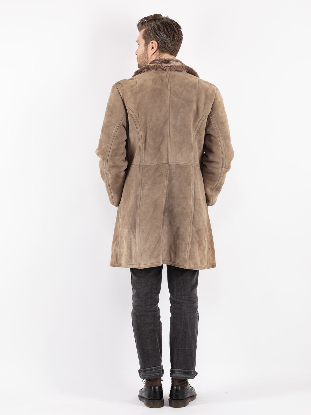Vintage 70's Men Sheepskin Coat in Beige