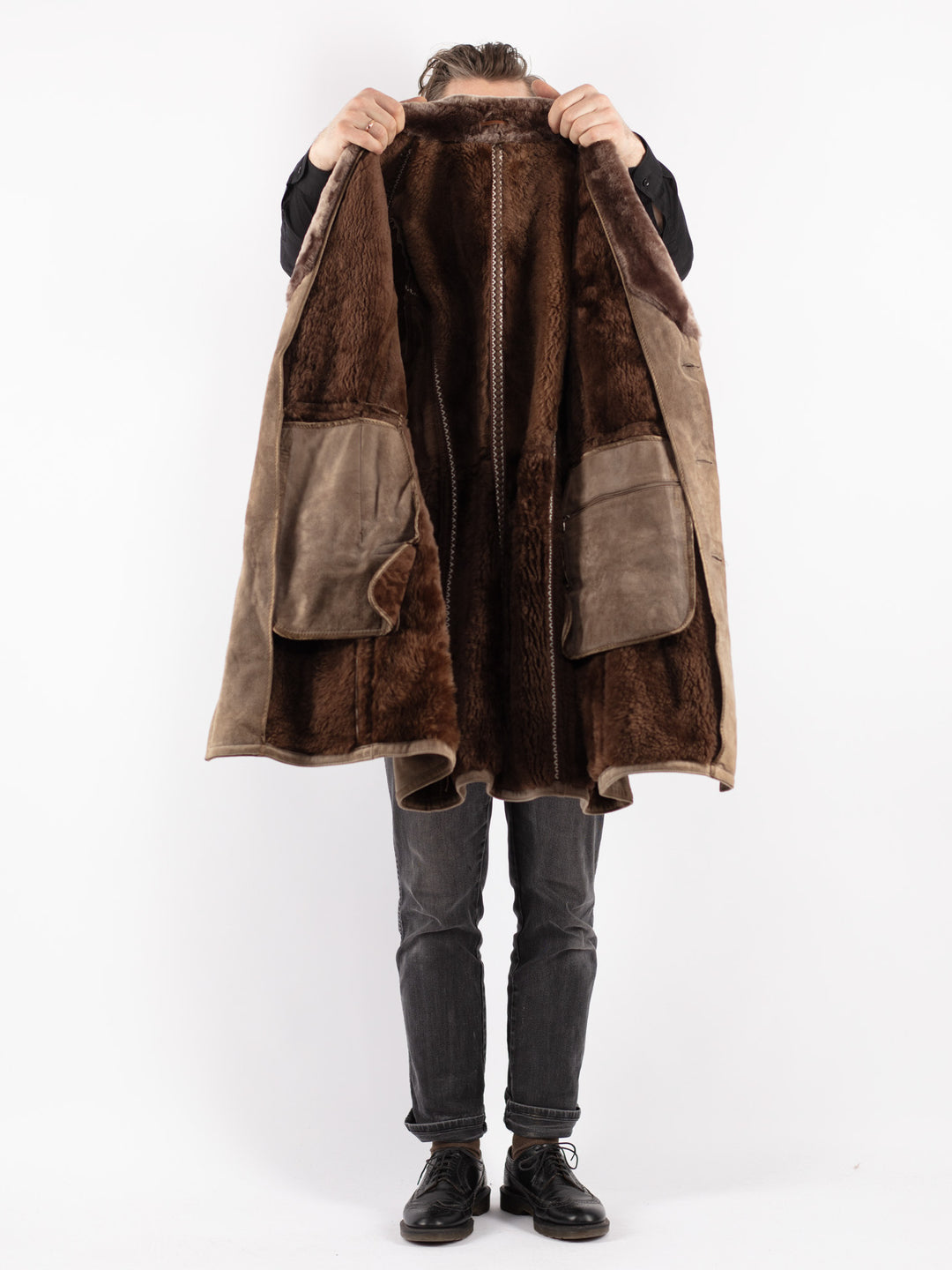 Vintage 70's Men Sheepskin Coat in Beige