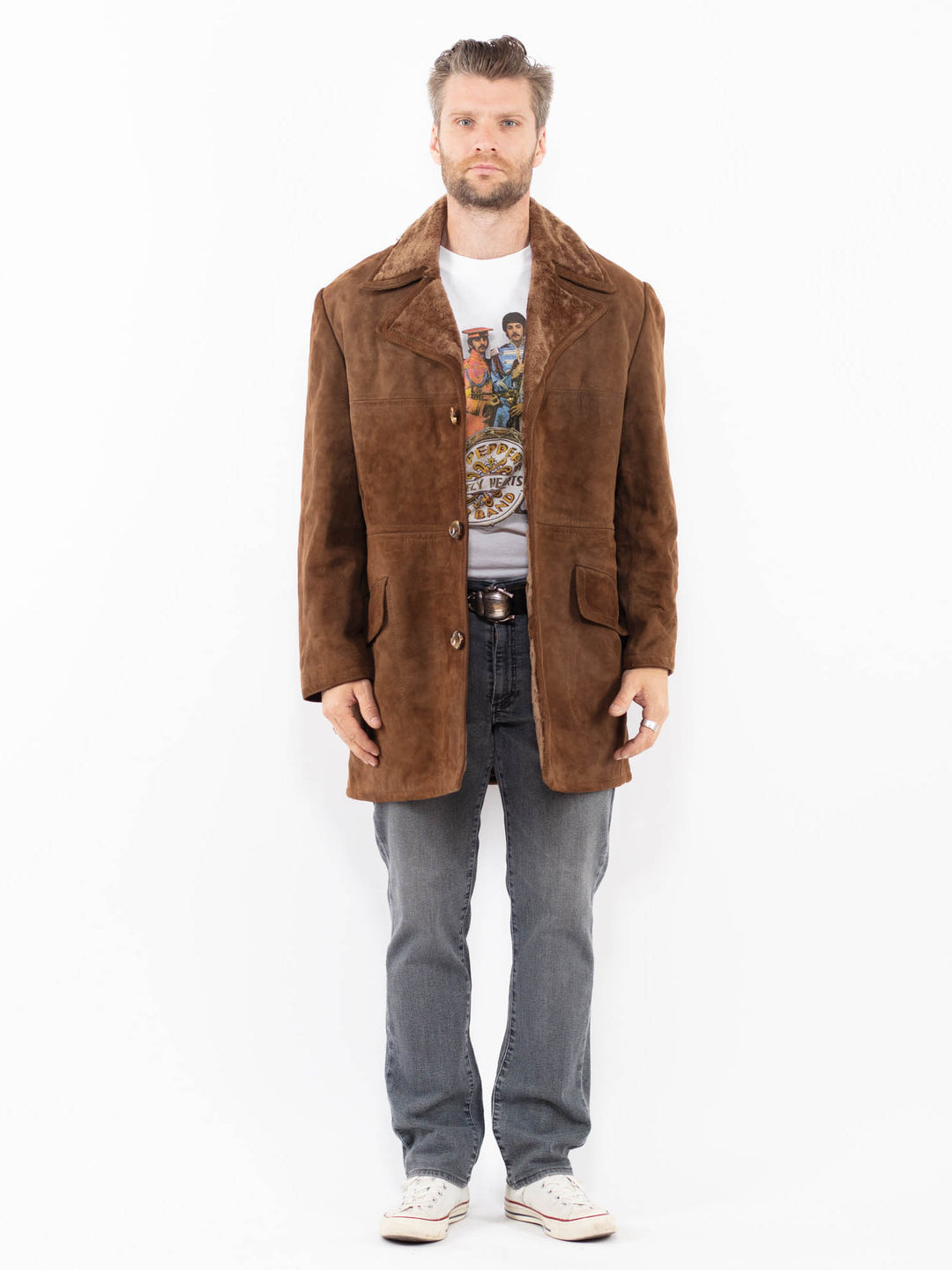 Vintage 90's Men Sheepskin Coat in BrownZ2007