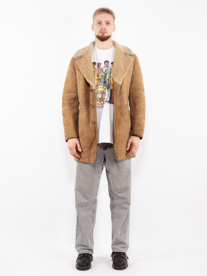 Vintage 70's Men Sheepskin Coat in Sand Brown