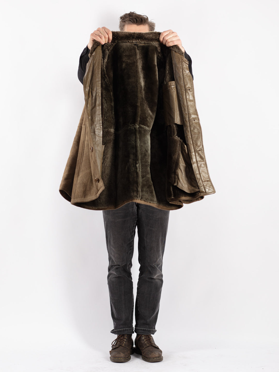 Vintage 70's Men Sheepskin Coat in Beige