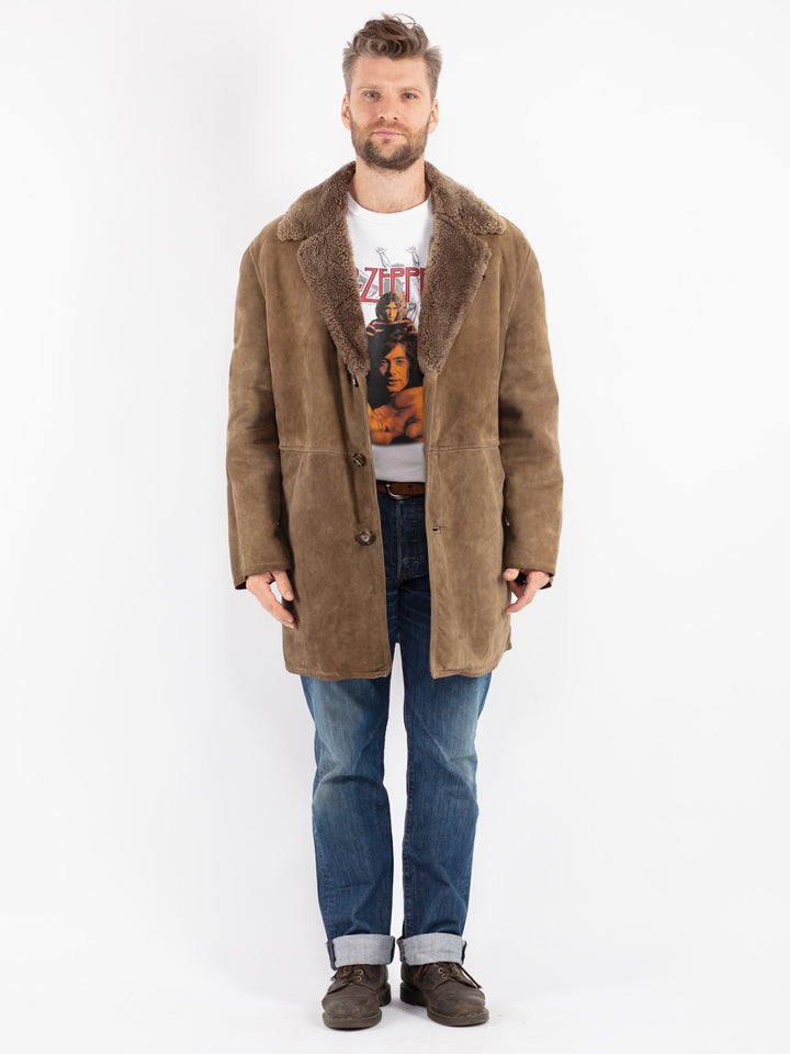 Vintage 70's Men Sheepskin Coat in Beige
