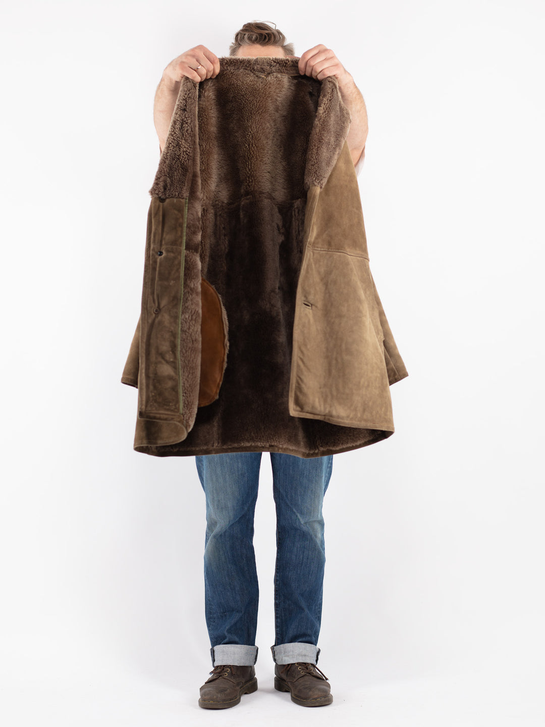 Vintage 70's Men Sheepskin Coat in Beige