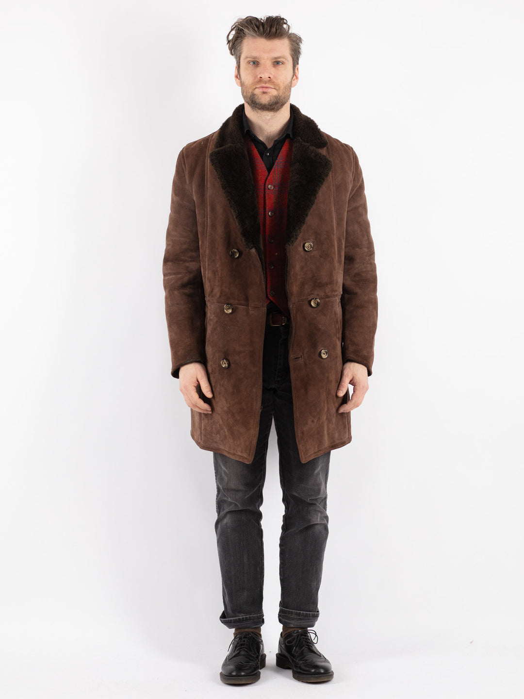 Vintage 70's Men Sheepskin Coat in Brown