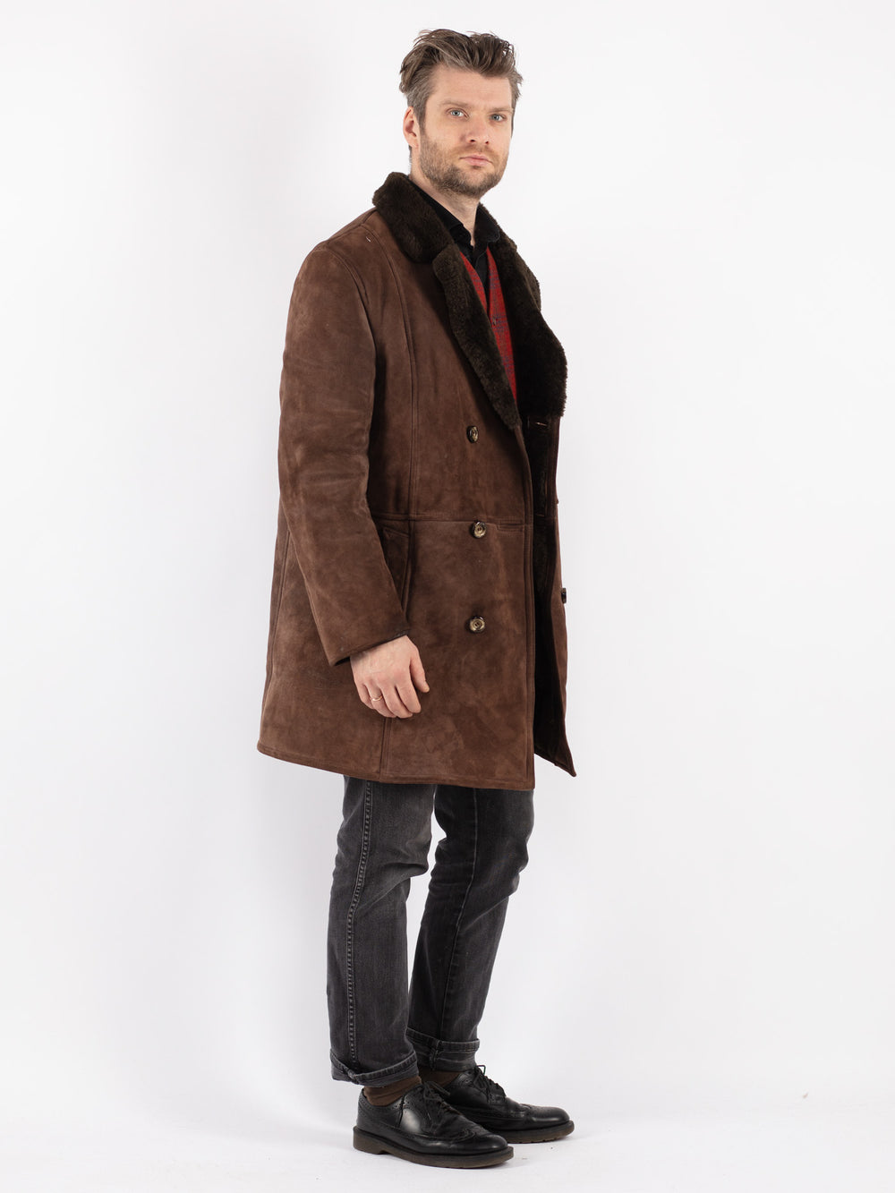 Vintage 70's Men Sheepskin Coat in Brown