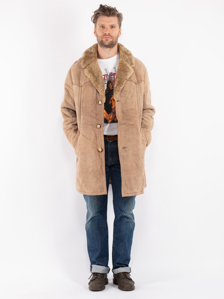 Vintage Men Sheepskin Coat in Beige
