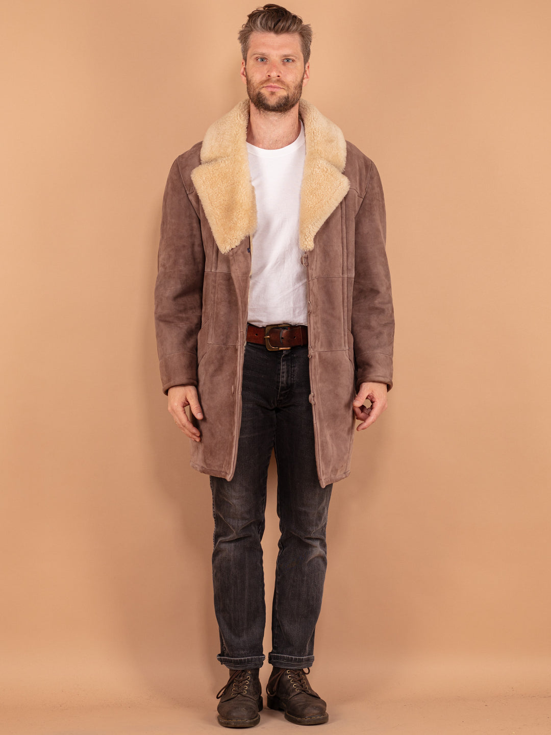 Vintage 70's Men Sheepskin Coat in Brown