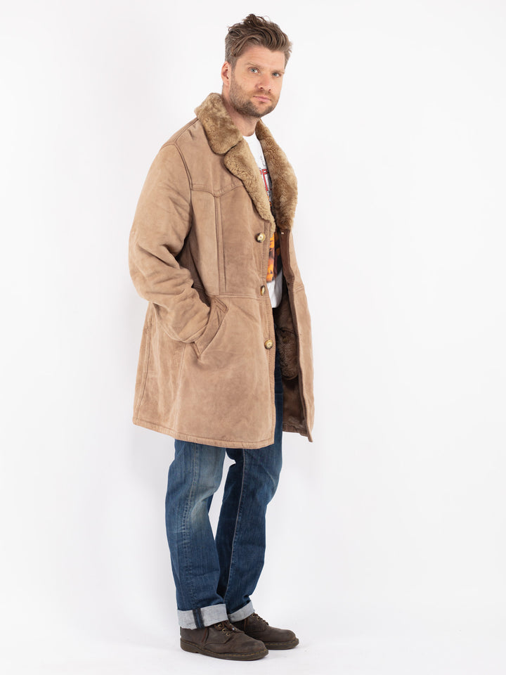 Vintage Men Sheepskin Coat in Beige