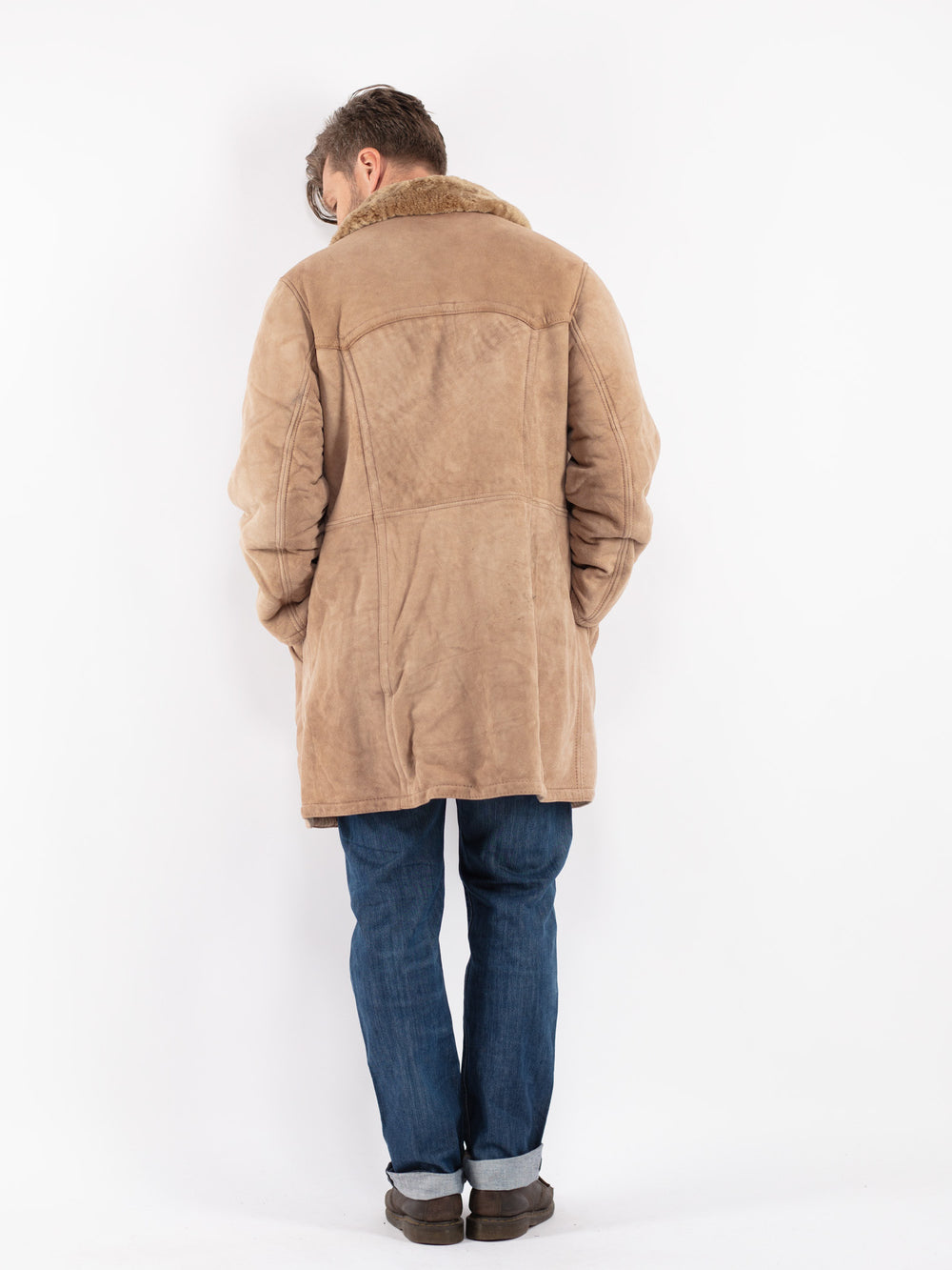 Vintage Men Sheepskin Coat in Beige