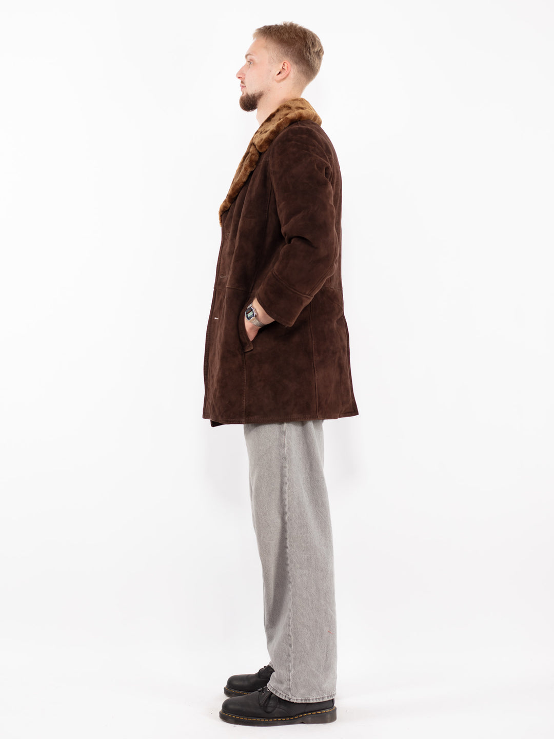 Vintage 70's Men Sheepskin Coat in Brown