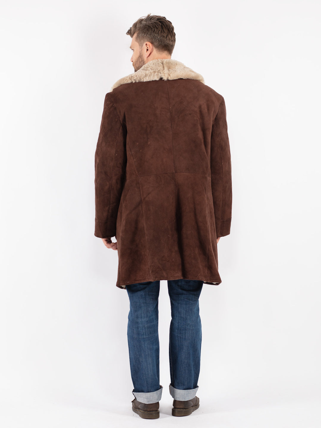 Vintage 70's Men Sheepskin Shearling Coat in Brown