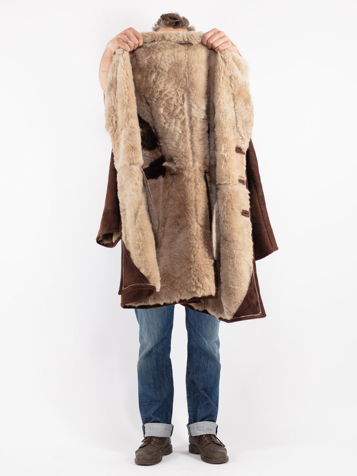 Vintage 70's Men Sheepskin Shearling Coat in Brown