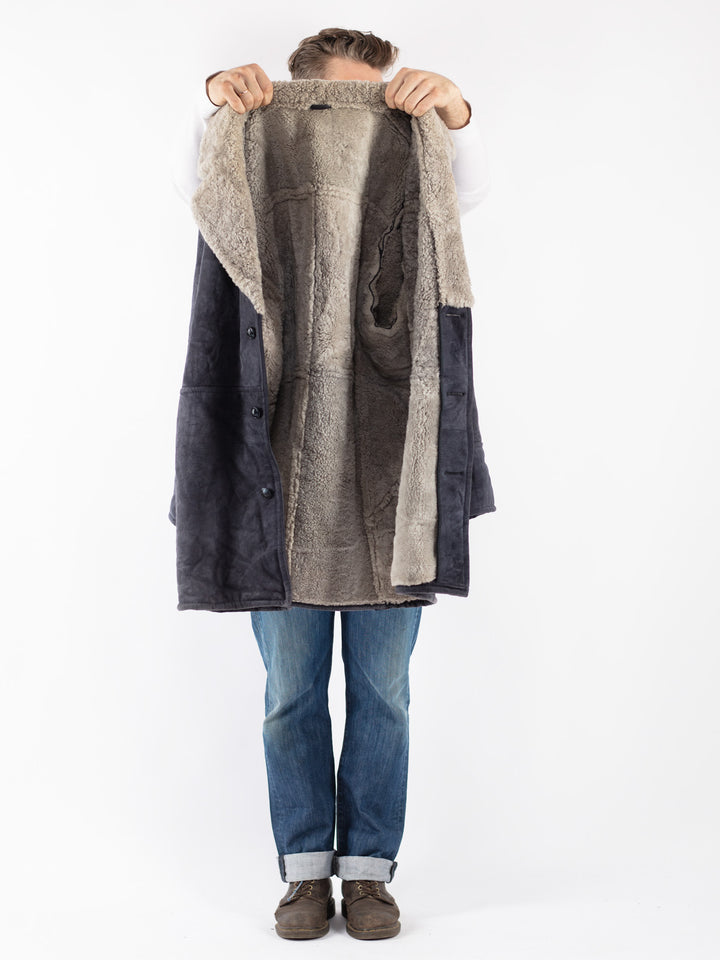 Vintage 70's Men Sheepskin Coat in Gray