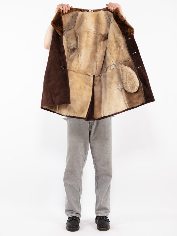 Vintage 70's Men Sheepskin Coat in Brown