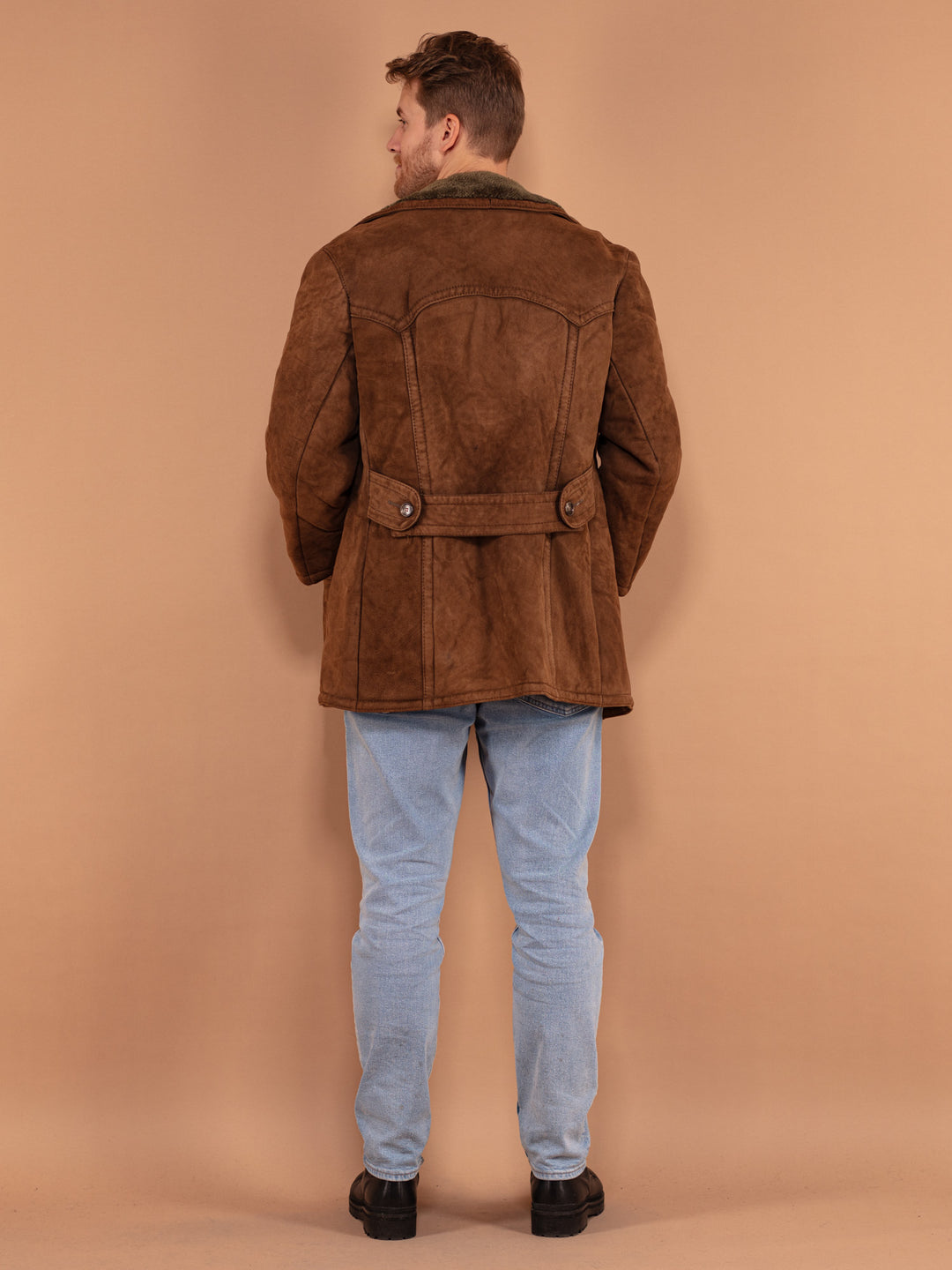 Vintage 70's Men Sheepskin Coat in Brown