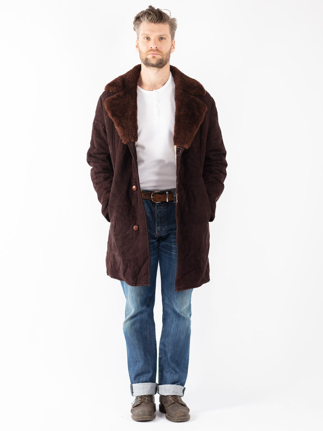 Vintage 70's Men Sheepskin Coat in Brown