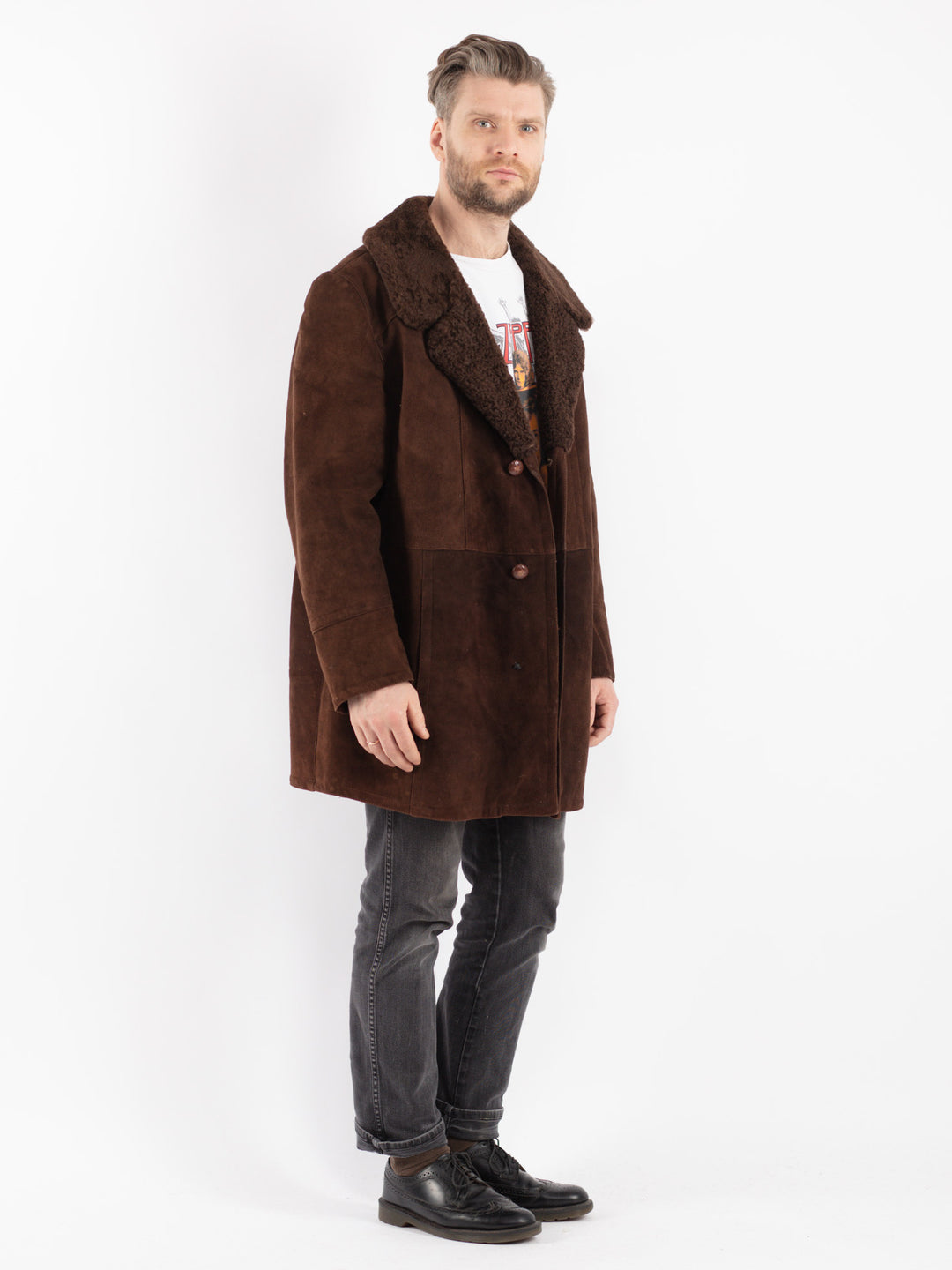Vintage 70's Men Sheepskin Coat in BrownZ350
