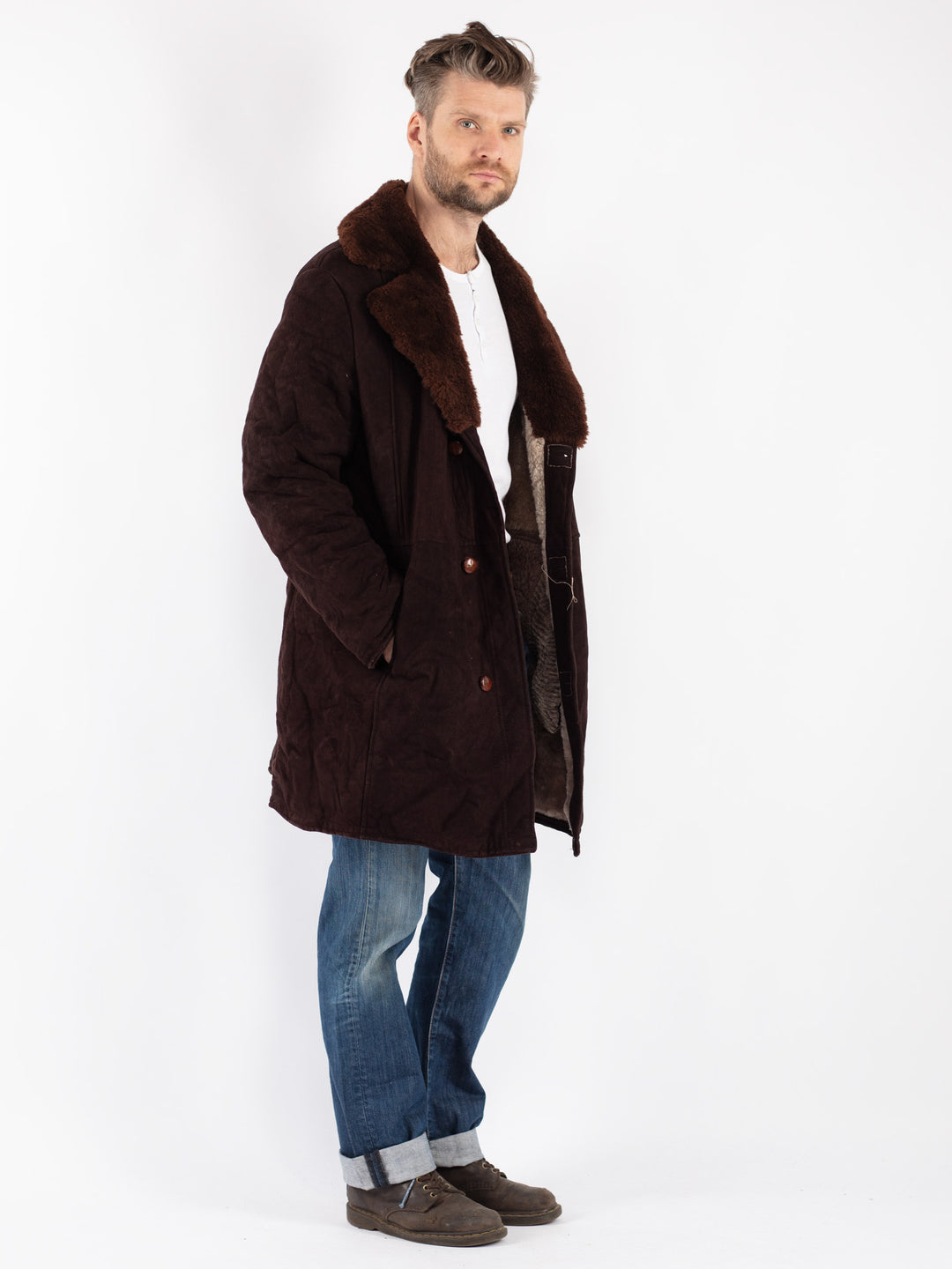 Vintage 70's Men Sheepskin Coat in Brown