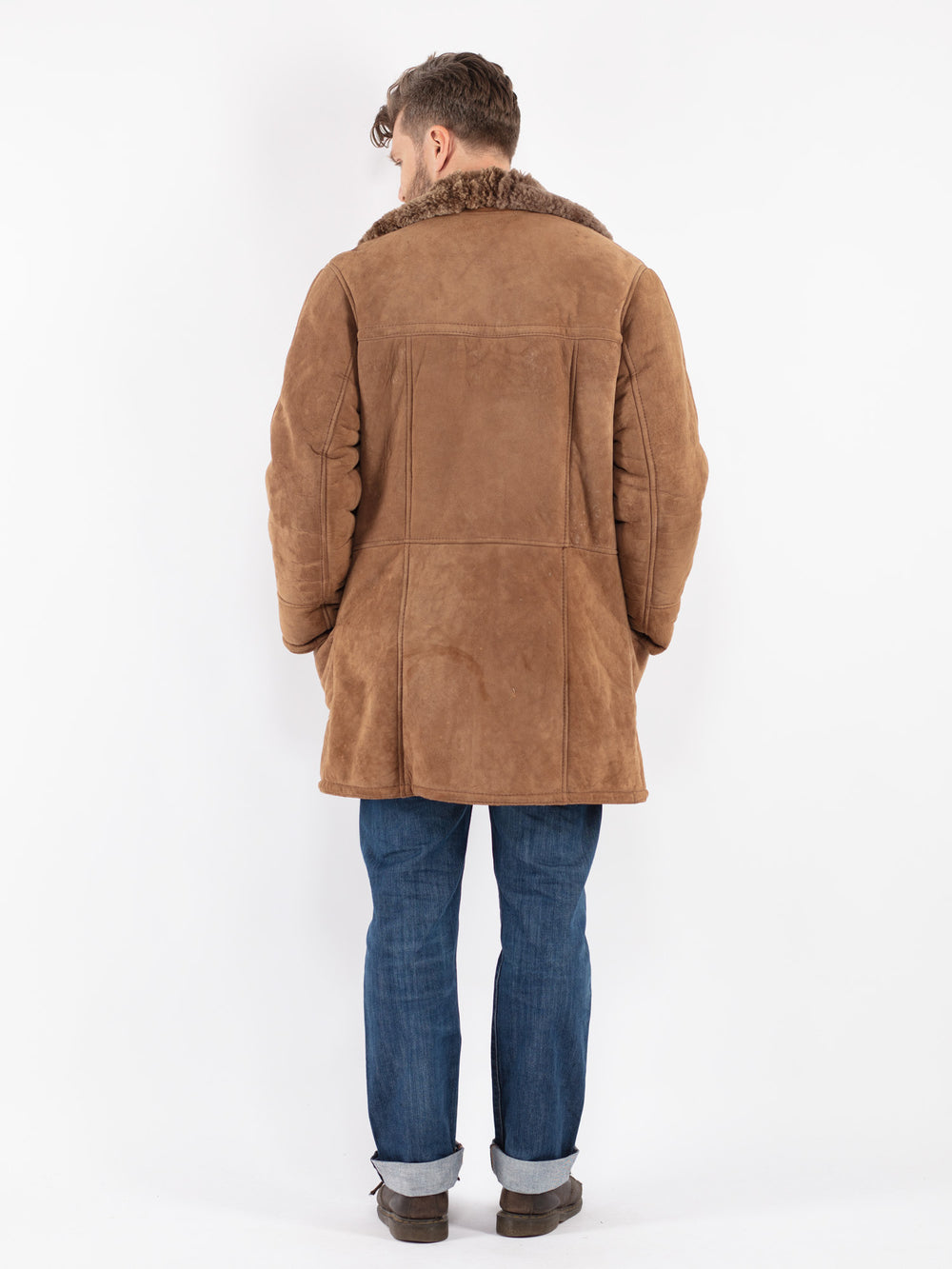 Vintage 70's Men Sheepskin Coat in Beige