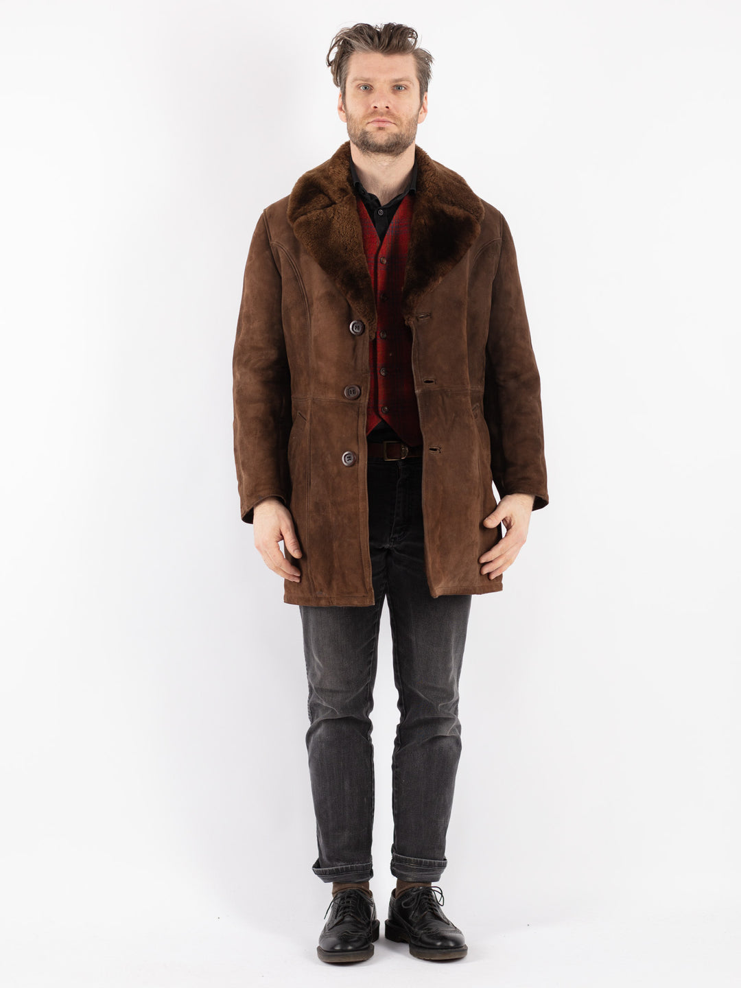 Vintage 70's Men Sheepskin Coat in Brown