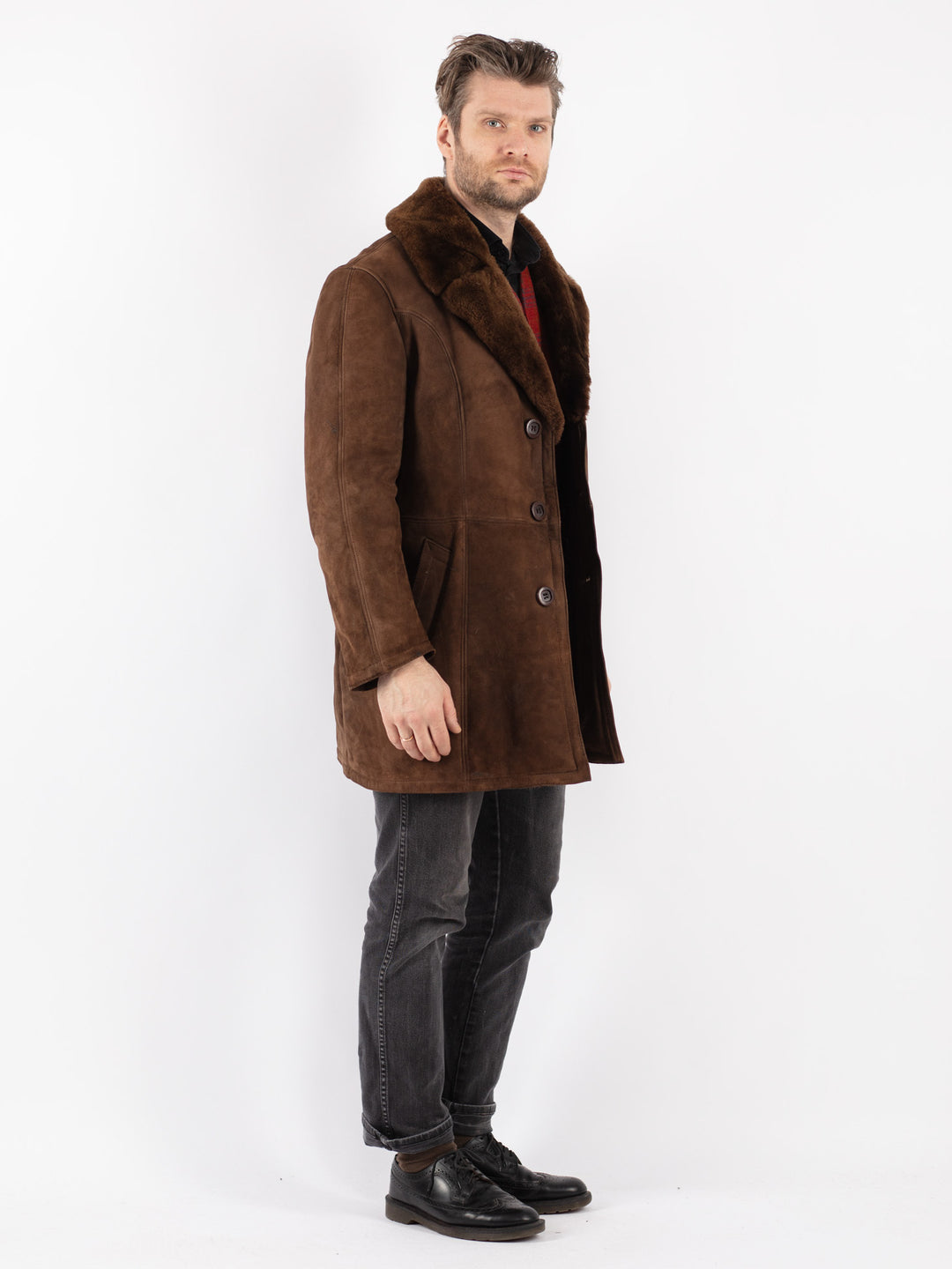 Vintage 70's Men Sheepskin Coat in Brown