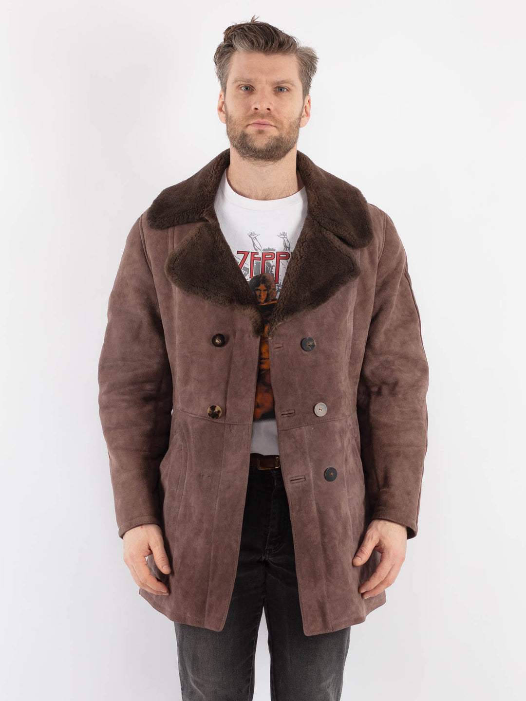 Vintage 70's Men Sheepskin Coat in BrownZ562